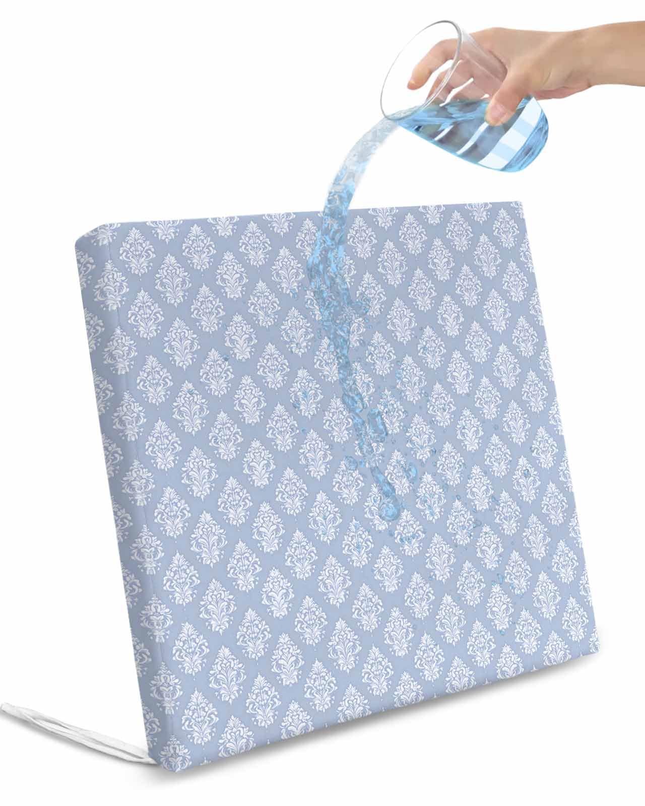 Hokiten Blue Floral Boho Outdoor Cushion Chair Cover Set of 2 - Waterproof Couch Seat Covers, Retro Ethnic Tribe Abstract Art Patio Furniture Protector Cushions Slipcovers for Sofa/RV, 22