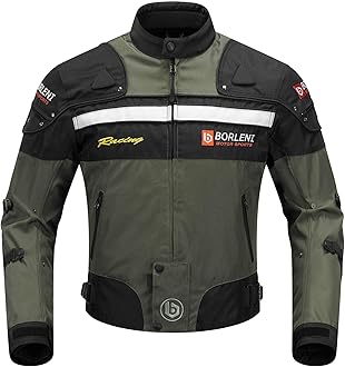 BORLENI Motorcycle Jacket Windproof Motorcycle Full Body Protective Gear CE Armor Suitable for All Seasons,Green,XL