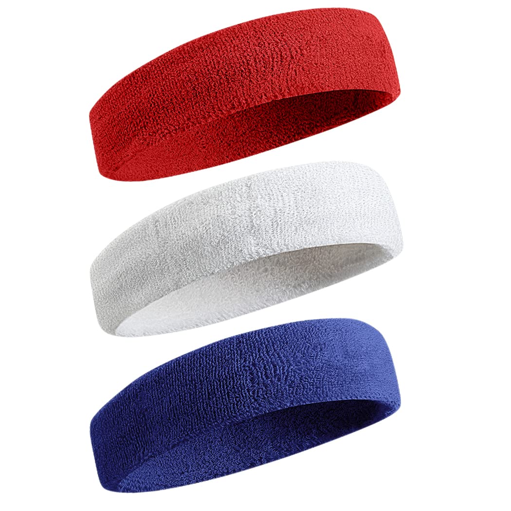 BEACE Sweatbands Sports Headband for Men & Women - Moisture Wicking Athletic Cotton Terry Cloth Sweatband for Tennis, Basketball, Running, Gym, Working Out