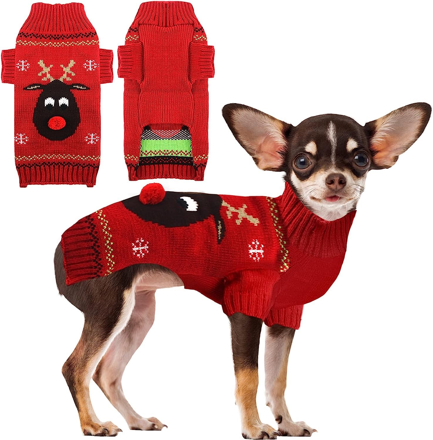 KUTKUT Dog Christmas Sweater Cute Red Reindeer Dog Knitted Pullover for Small Medium Large Dogs Cats Warm Xmas Pet Outfit Puppy Knit Jumper New Year Fall Winter Holiday Dog Clothes (Size: M)