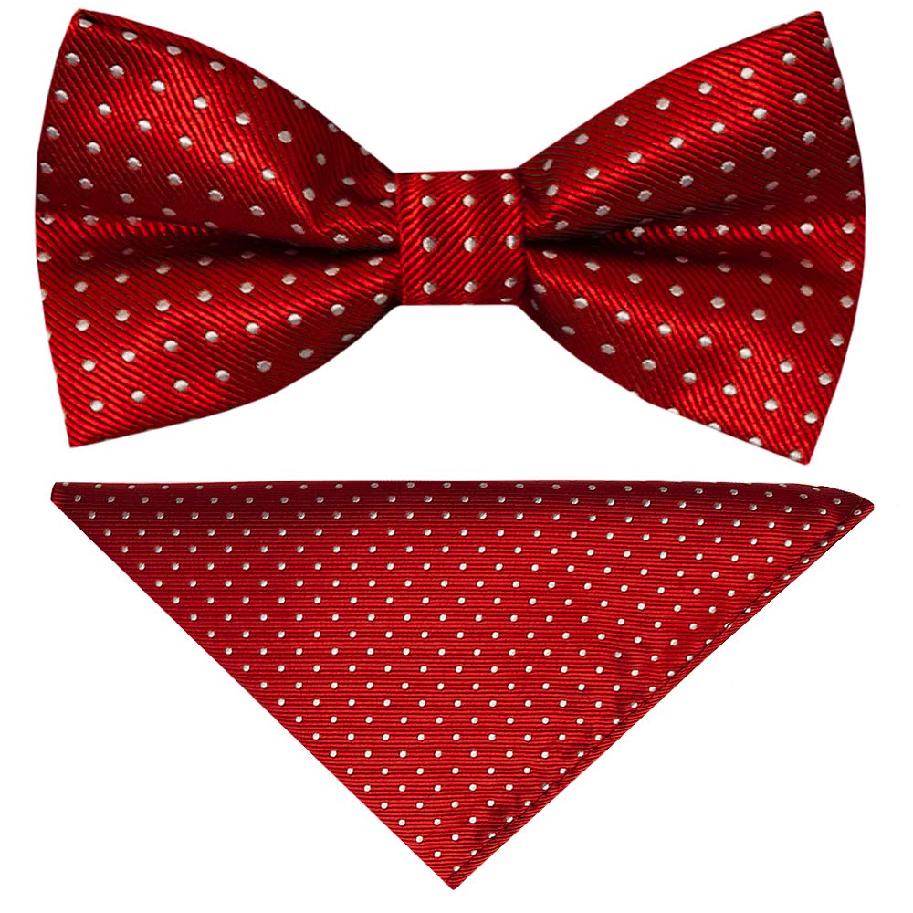 Ties R Us Men's Red Hand Made And White Polka Dot Bow Tie And Hankerchief Set