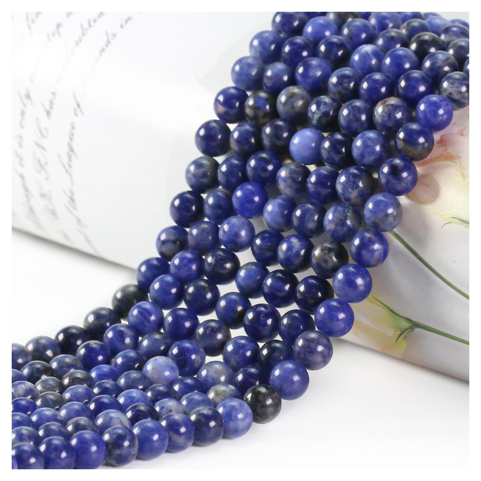 Ouubuuy 4mm Round Blue Sodalite Crystal Beads, 85pcs for Jewelry Making, 4 mm