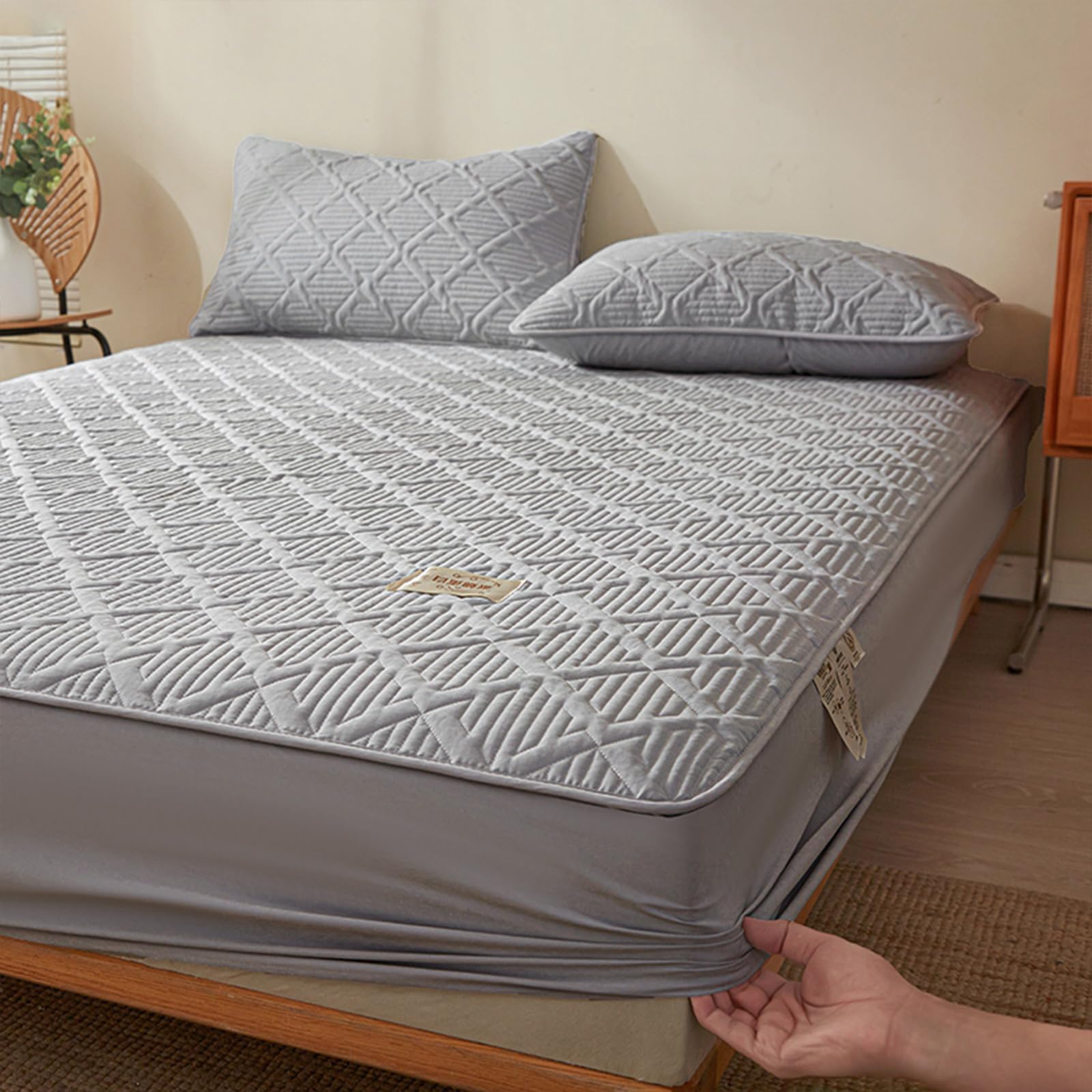 Spannbettlaken 180x200 Khaki Baumwolle Großes Doppelbett