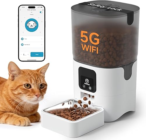 PAPIFEED Comedero automático WiFi 5G: dispensador automático inteligente de comida para gatos con modo de alimentación lenta, desmontable para una