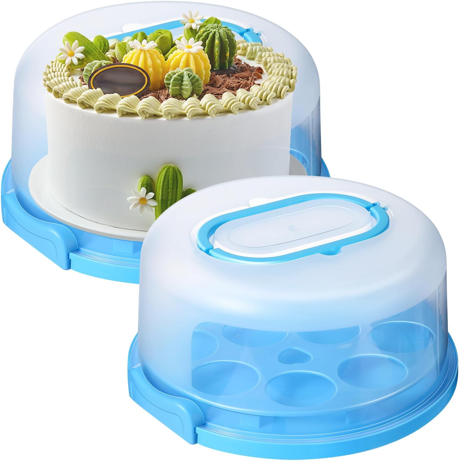 Cake Cupcake Carrier with Lid and Handle + Cake Stand Plate