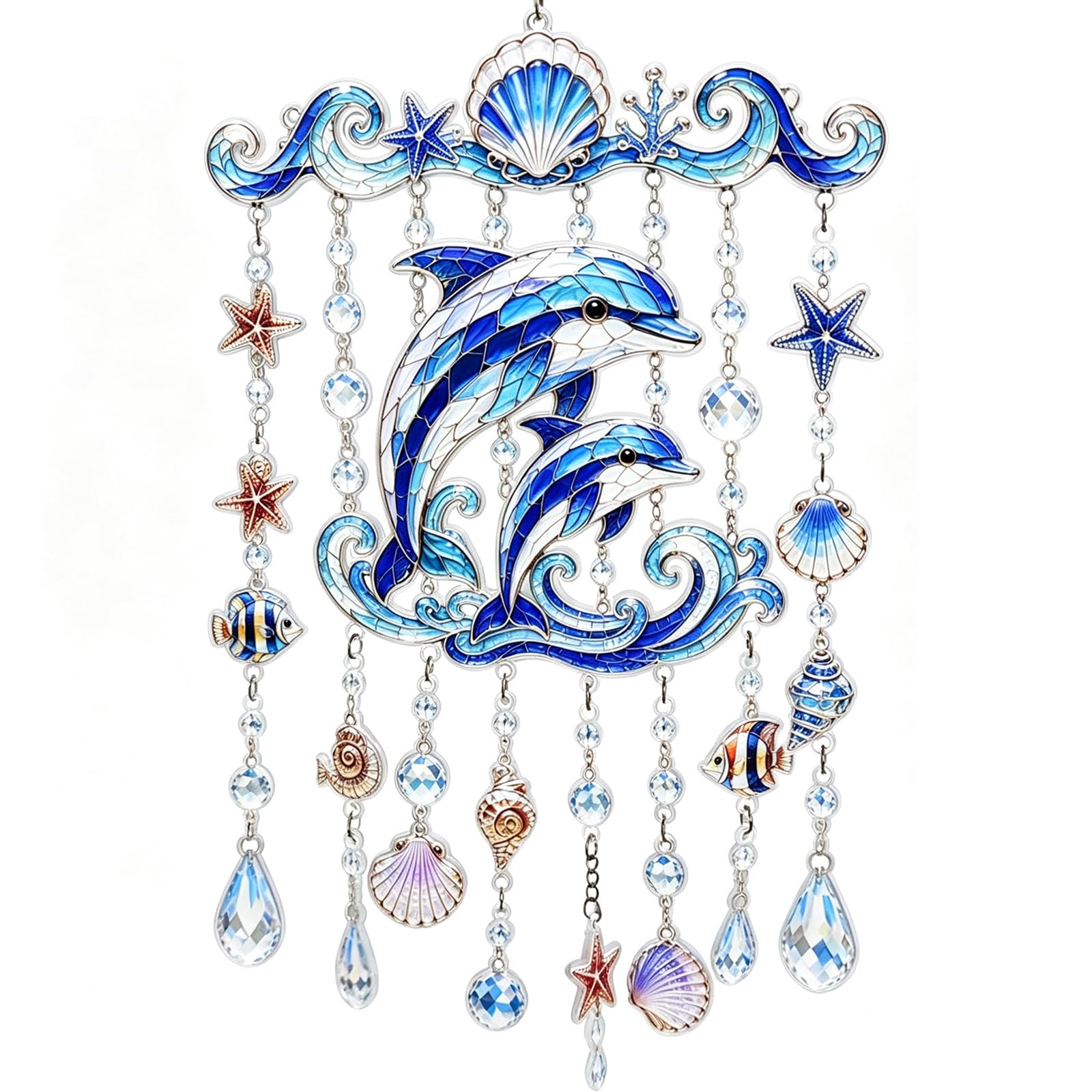 Sea Crystal Hanging Wind Chime Whale Dolphin Turtle Ornament(B)