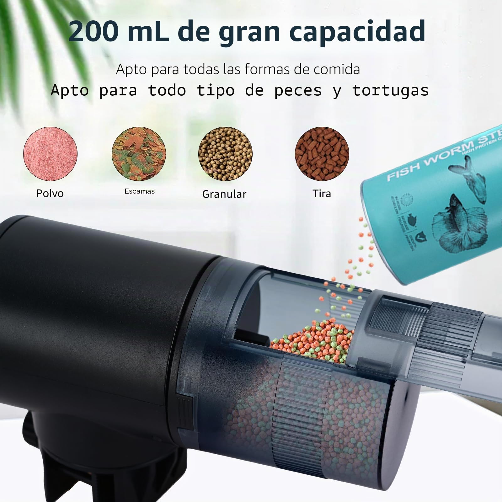 Alimentador Automático Lychee para Peces de Acuario - Temporizado y Recargable Con Pantalla LCD para Acuarios y Estanques