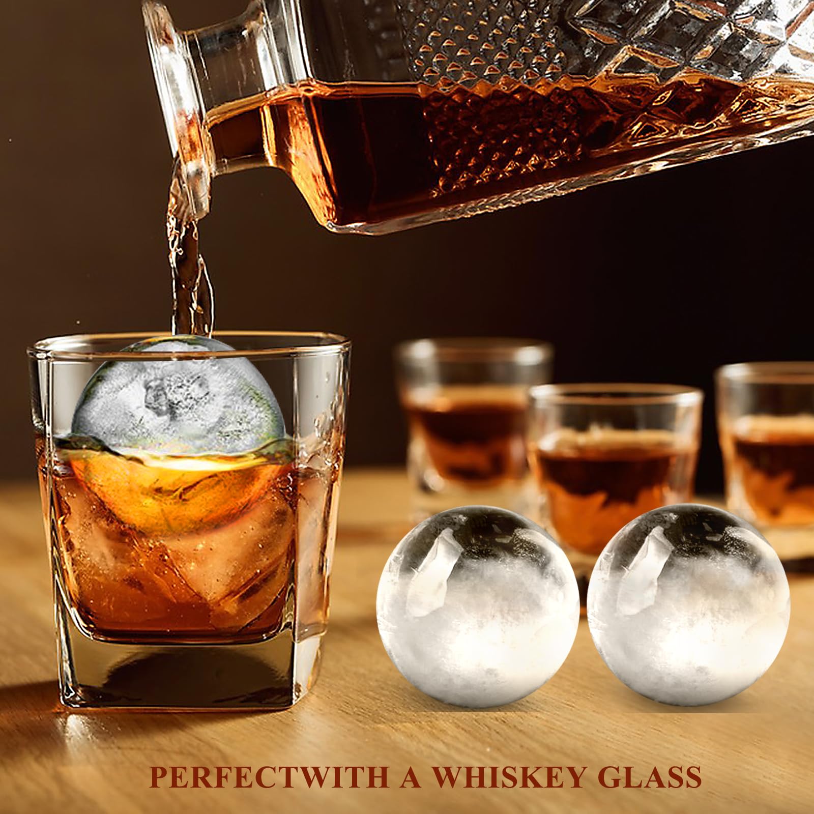Molde redondo para cubitos de hielo, 8 cubitos de hielo de whisky de 1.8 pulgadas, bandeja circular para cubitos de hielo con tapa, molde grande para hacer bolas de hielo, moldes grandes para