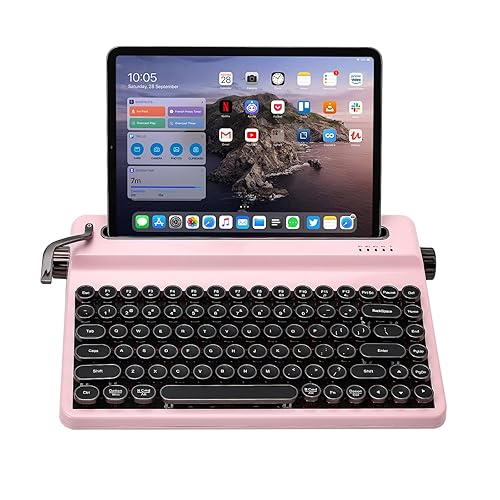 YUNZII QL75 Wireless Typewriter Hot Swap Retro Mechanical Keyboard,Punk Round Keycaps,RGB Backlit QMK/VIA Programmable,Multi-Device Keyboard with 2.4GHz/Type-C/BT5.0 (Pink, Onyx Switch) - Pink - Onyx Switch