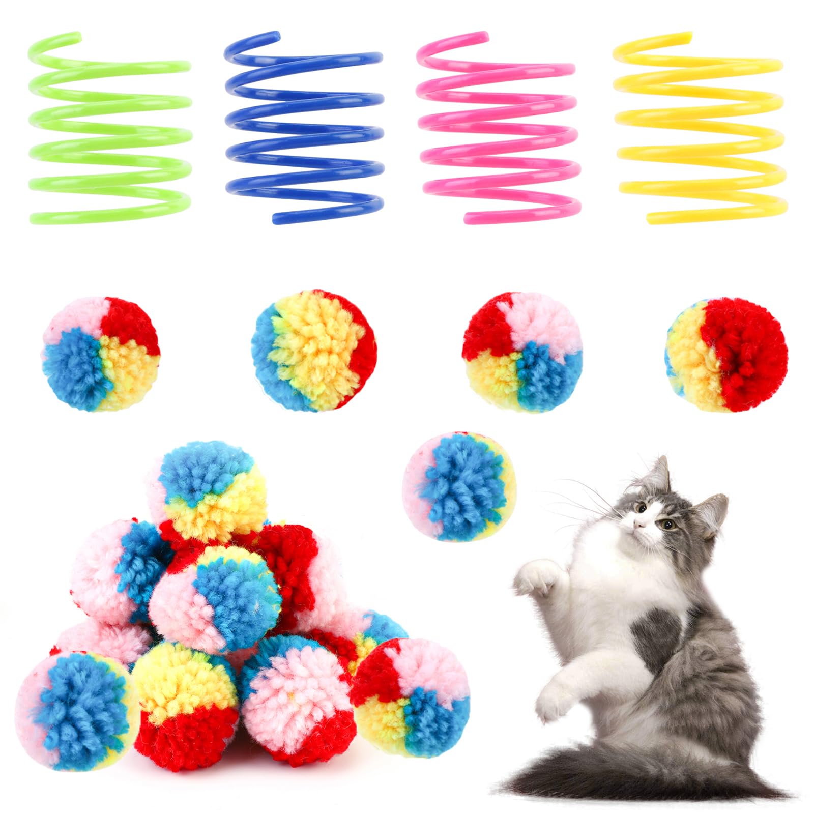 JUPSK Juguetes Gatos Interactivos Pelotas para Gatos, Juguete Interactivo para Gatito Gatos de Interior 20 Bolas de Colores y 4 Muelles, Cat Toys Gatos Accesorios Training Aliviar la Depresión