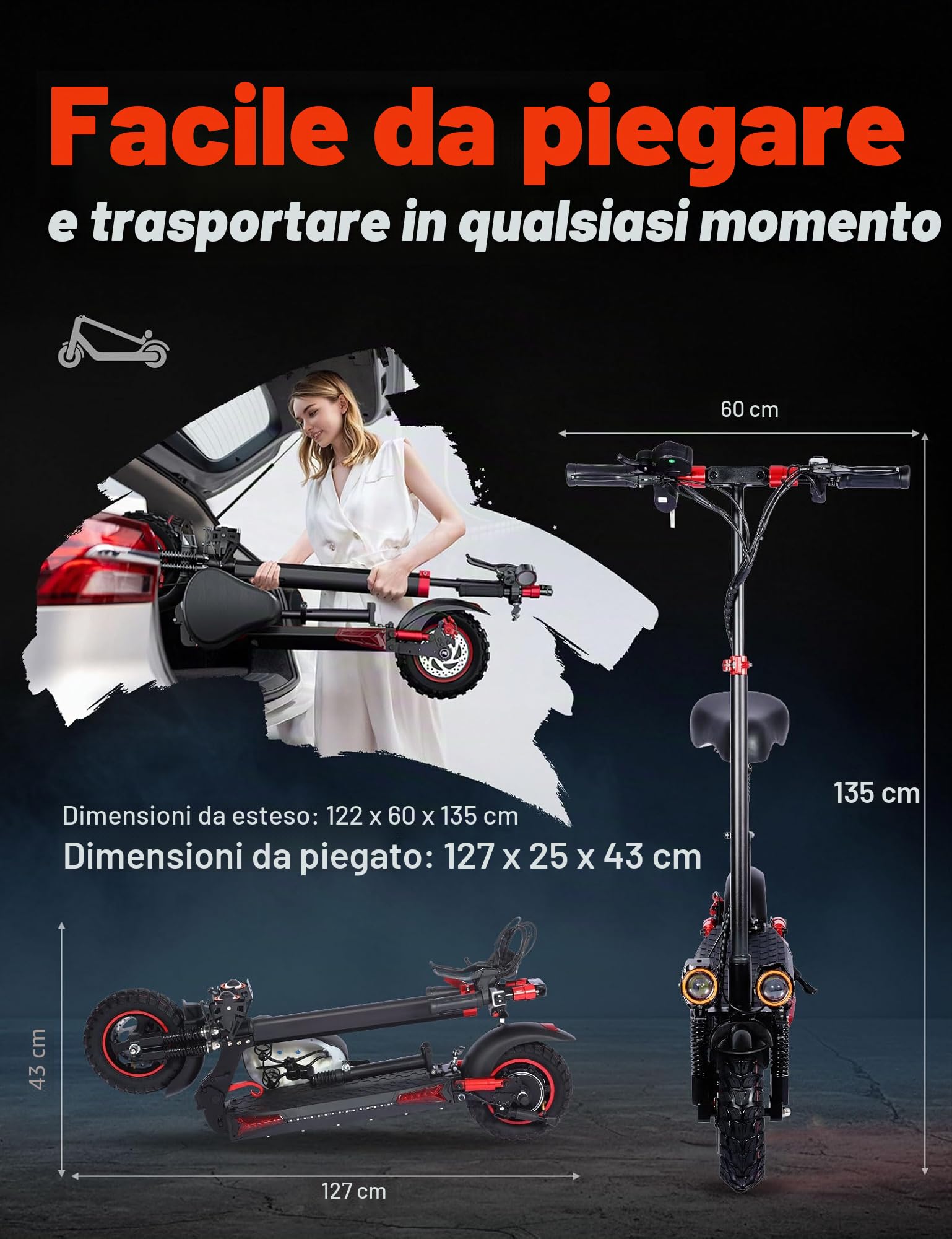 OOTD J11 MAX Monopattino Elettrico Adulto, 11" Monopattino Elettrico Fuoristrada, Batteria da 48V 18 Ah Autonomia di 43-55KM, Scooter Elettrico Pieghevole Con APP, Doppia Sospensione E Doppi Freni