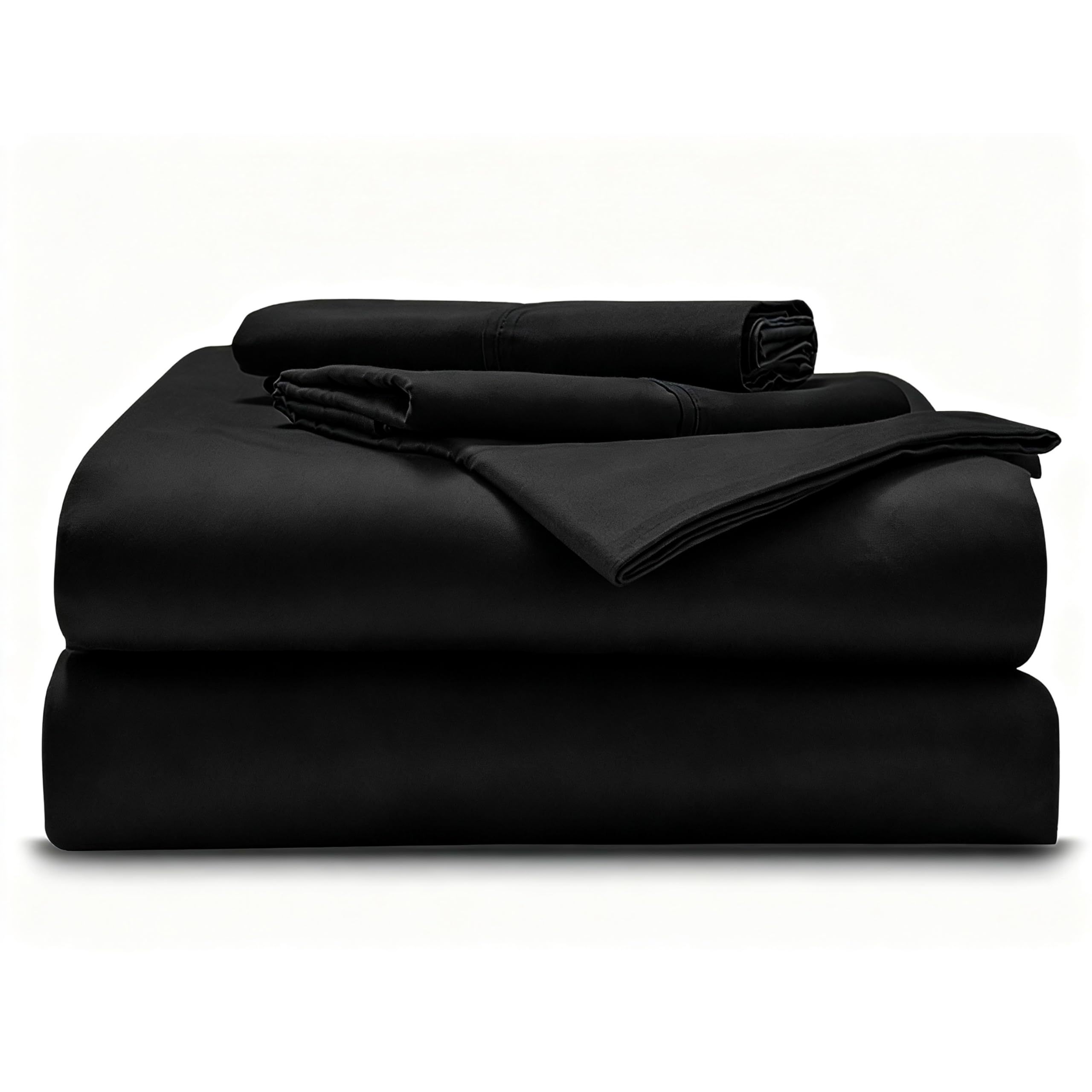 Texas King - 80" x 98" Size Luxury 600 Thread-Count 100% Egyptian Long Staple Cotton Sheets Set Sheet Set Soft &amp; Silky Sateen Weave 35 Inch Deep-Pockets - Texas King, Black