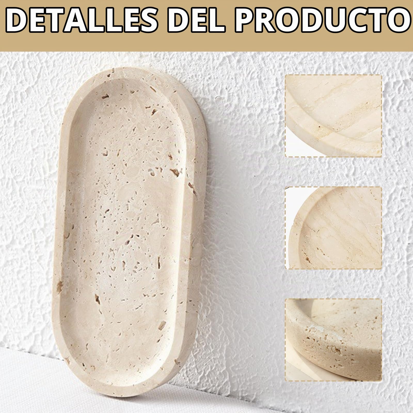 Bandeja Decorativa, Bandeja para Joyas De Mármol Natural Bandeja De Baño Beige Bandeja Ovalada para Perfumes Cosméticos Velas Y Llaves para Salón Y Dormitorio