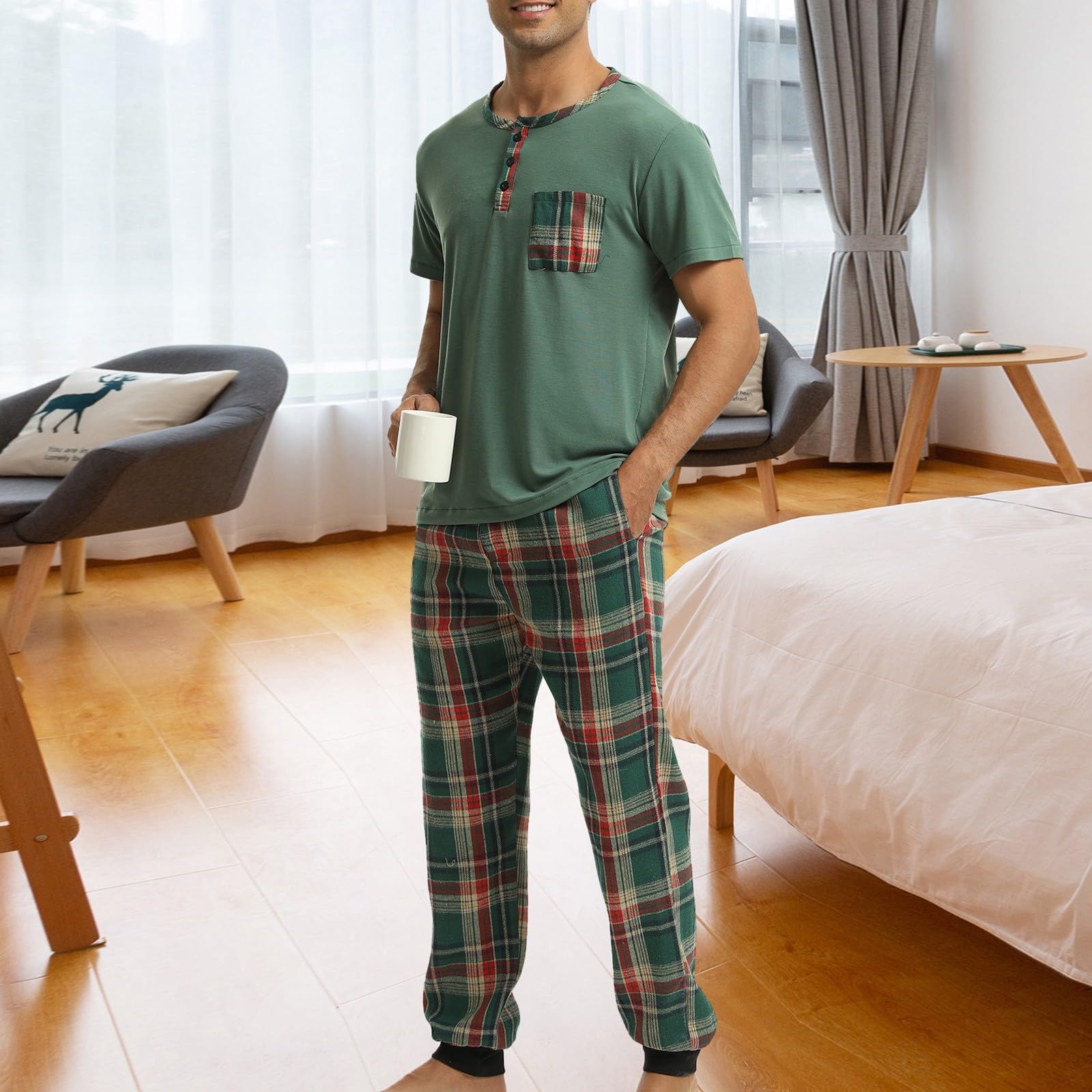Pigiama Uomo Estivo 2 Pezzi, Estate Pigiami Due Pezzi Manica Corta Leggero Pigiama Estivo Uomo Maglia E Pantalone Corto Pigiami Set Due Pezzi Top E Pantaloncini Completino Per Casa Leggero E Morbido