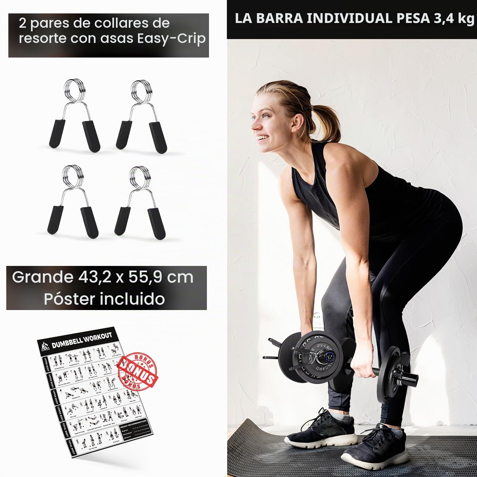 LIONSCOOL Pares de mancuernas cargables de 40.6 cm/50.8 cm en grado comercial, barra de mancuernas olímpicas resistentes para entrenamiento de fuerza, compatible con placas estándar de 2 pulgadas, 4