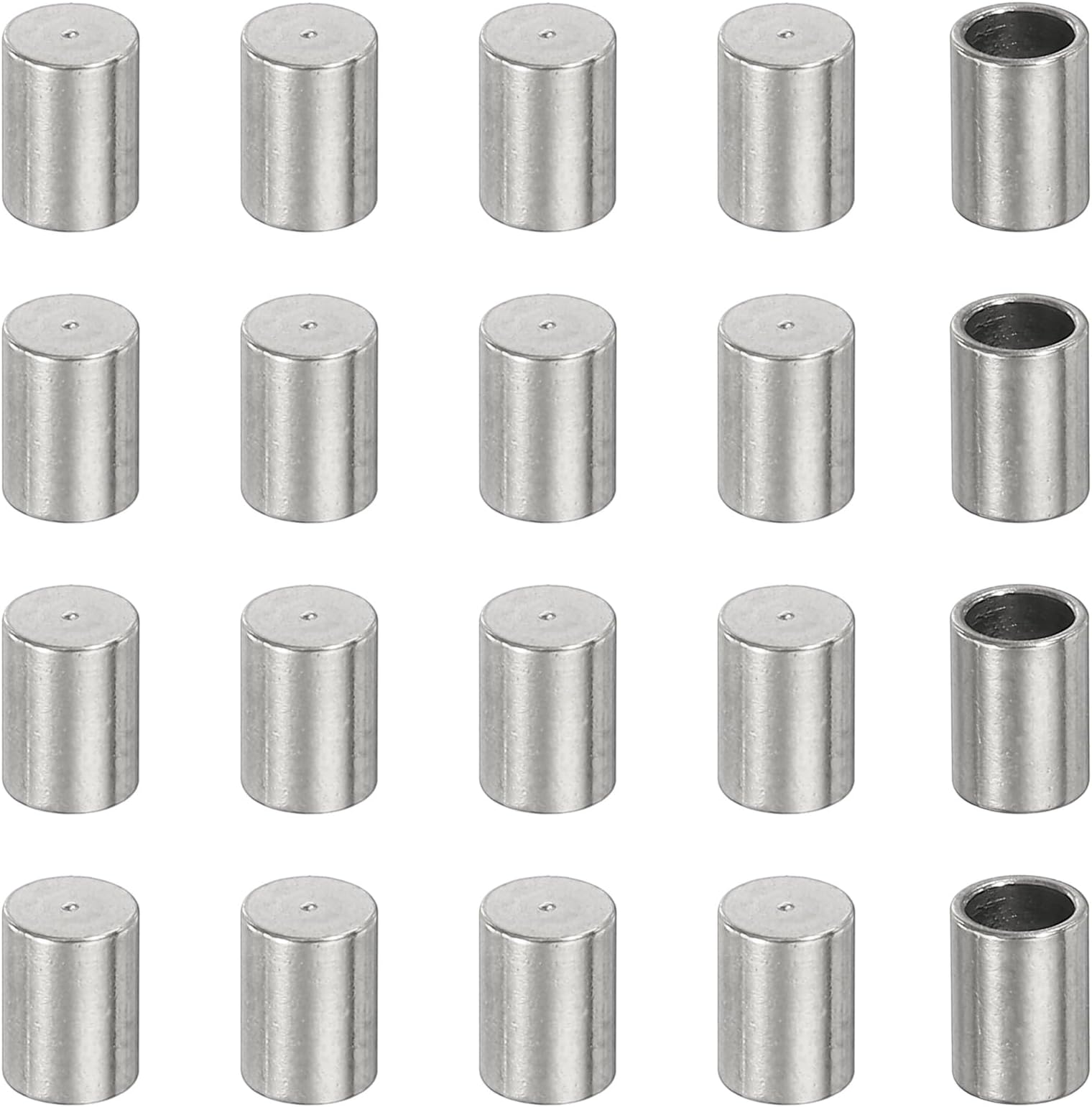 sourcing map 20 Pcs Stainless Steel Cord End Caps, 3 mm End Cap Barrel Beads Leather Cord End Caps for Jewelry Making DIY Tassel 4 mm Length Silver