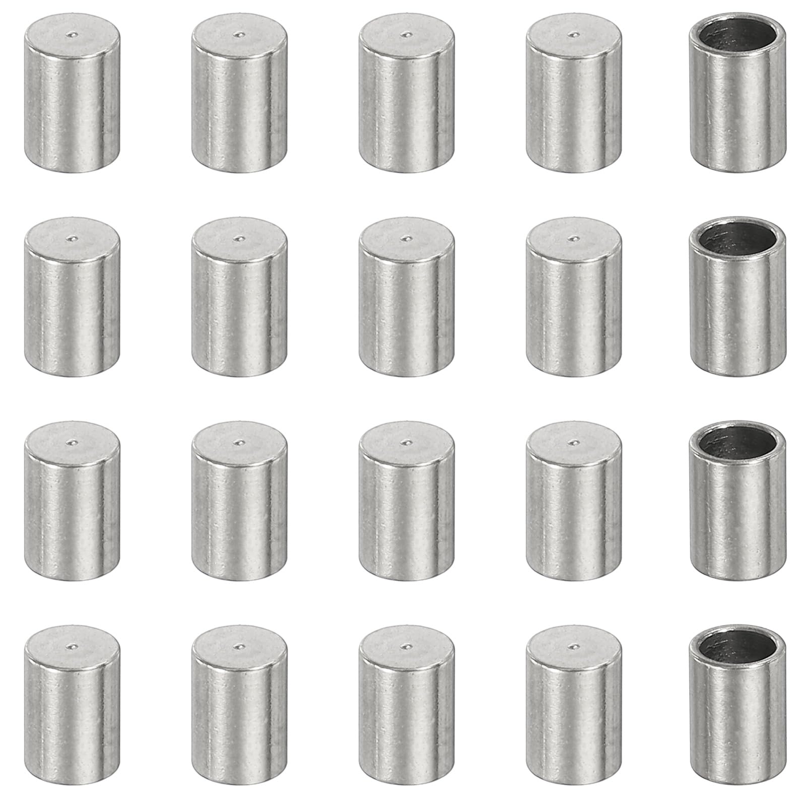 sourcing map 20 Pcs Stainless Steel Cord End Caps, 3 mm End Cap Barrel Beads Leather Cord End Caps for Jewelry Making DIY Tassel 4 mm Length Silver