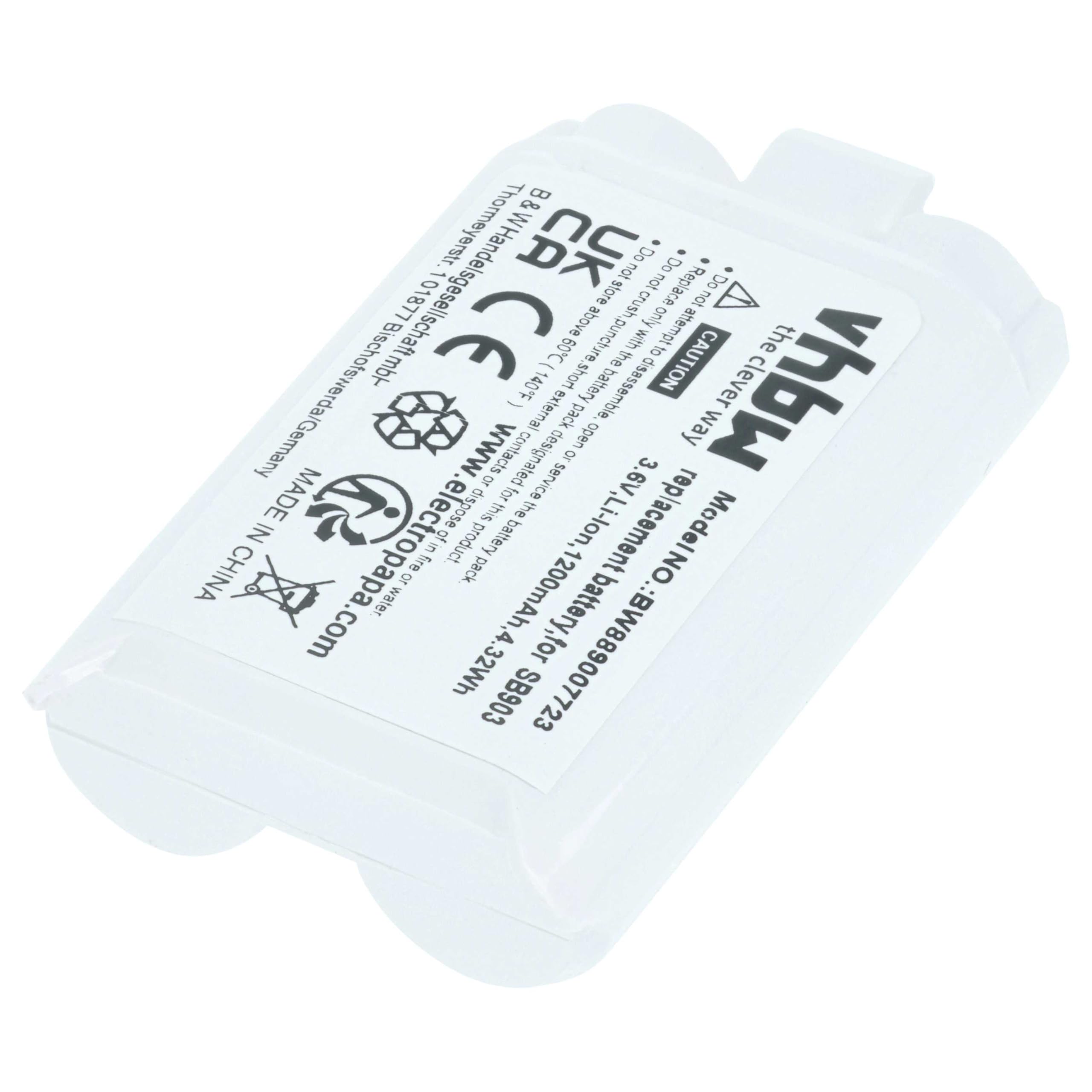 vhbw Shure SB903 bateria zastępuje system radiowy, nadajnik cyfrowy (1200 mAh, 3,7 V, Li-Ion)