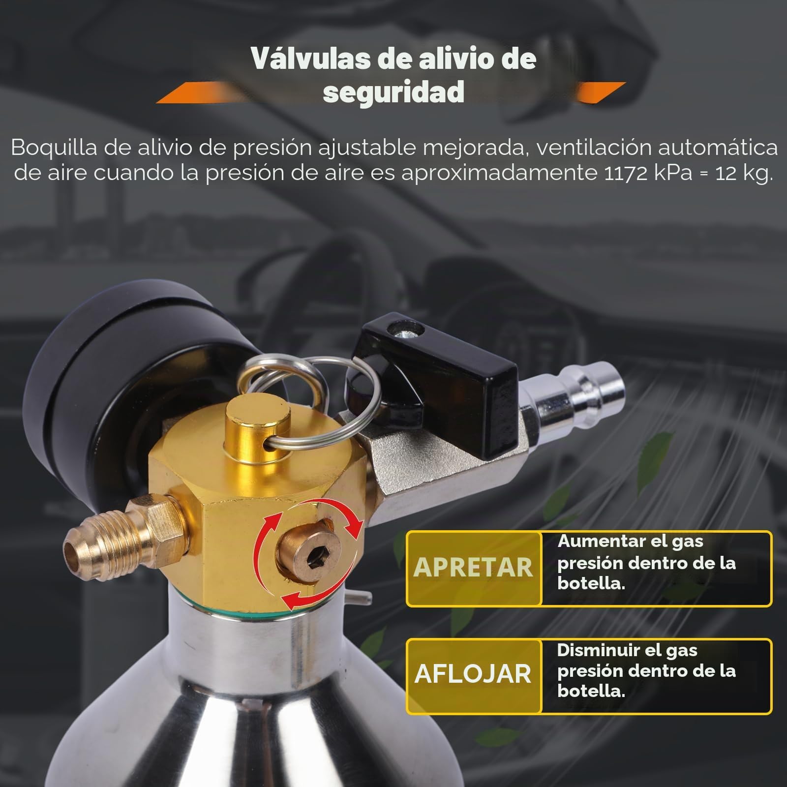 AC Flush Kit con manómetro, válvula de alivio de presión, cabezal pulverizador y manguera, limpiador HVAC para tubos de aire acondicionado refrigerante R410A, R134A, R22, condensador, evaporador