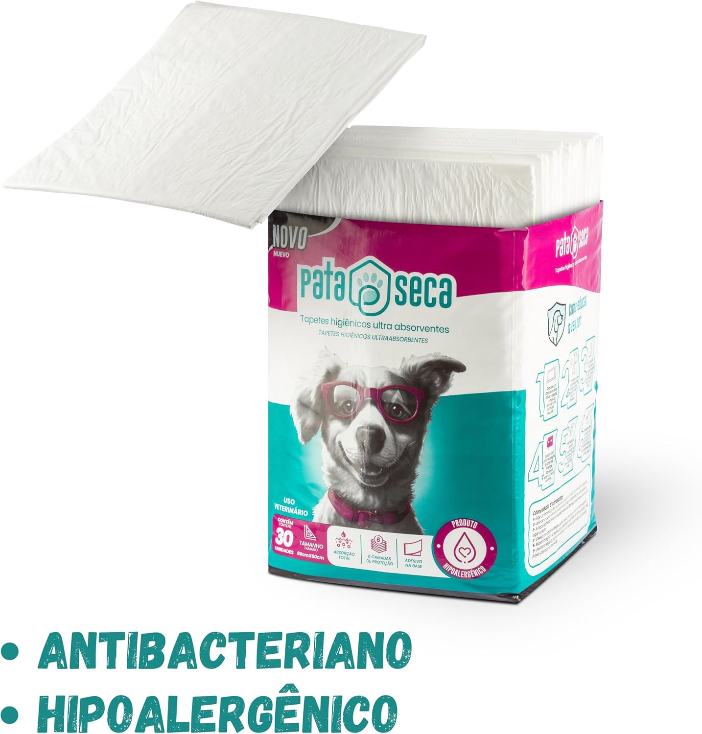 Tapete Higiênico Pata Seca para Cães Descartavel – Kit com 60 Unidades (2 Pacotes de 30) – 80x60cm – Fino, Ultra Resistente, Absorvente, Controle de Odor e Secagem Rápida