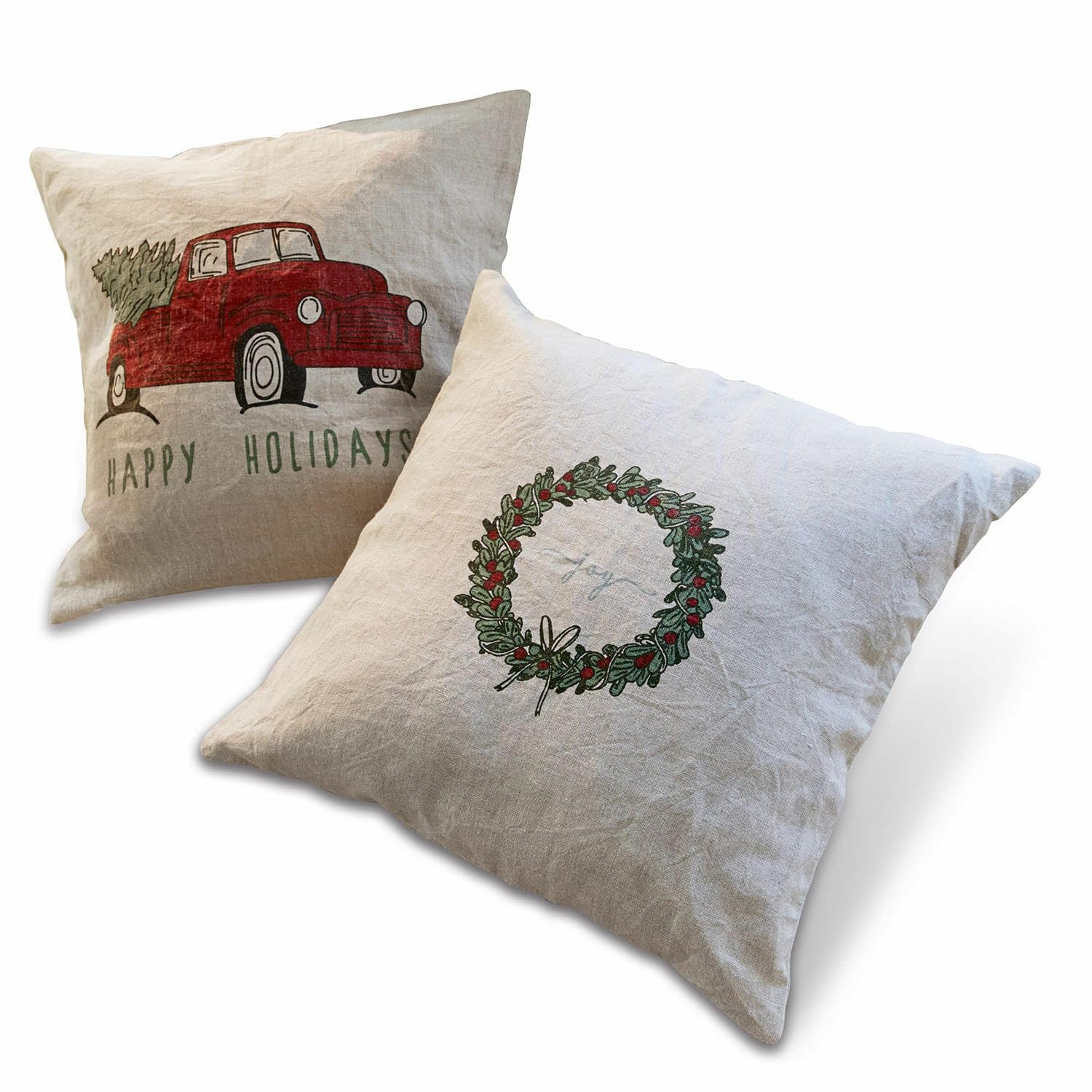 Loberon Camon Lot de 2 Housses de Coussins - Pur Lin - l'esprit de Noël dans Toute sa splendeur, Beige/Rouge