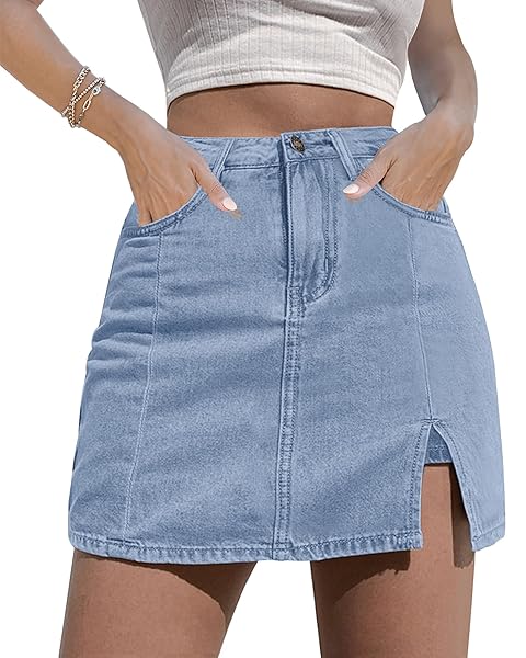 luvamia Skorts Skirts for Women Denim Mini Skirt Side Slit with High Waisted Jean Shorts Stretchy