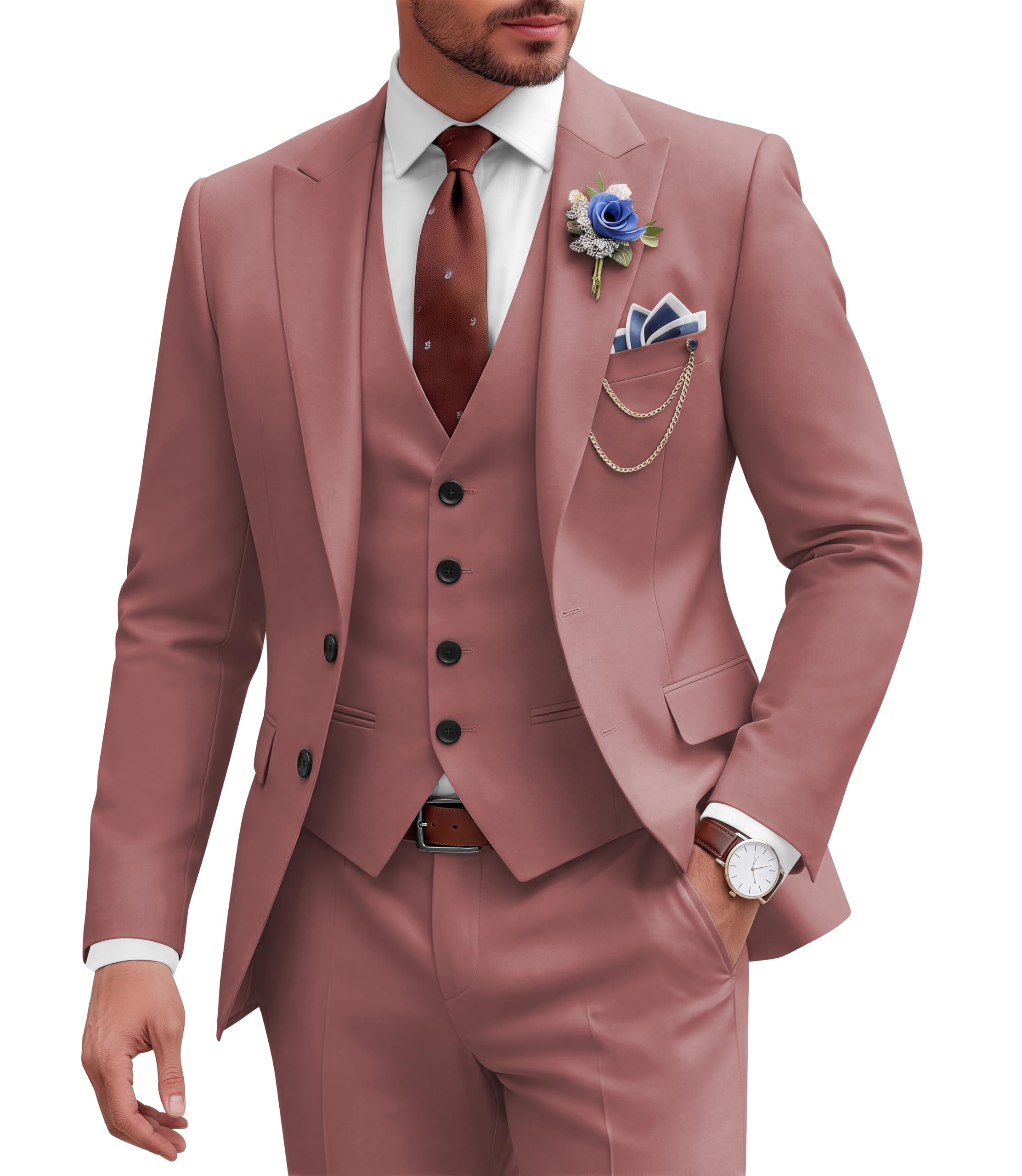 Mens Suit 3 Piece Slim Fit Wedding Business Suits for Men Three Piece Suit Set Formal Peak Lapel Elegant