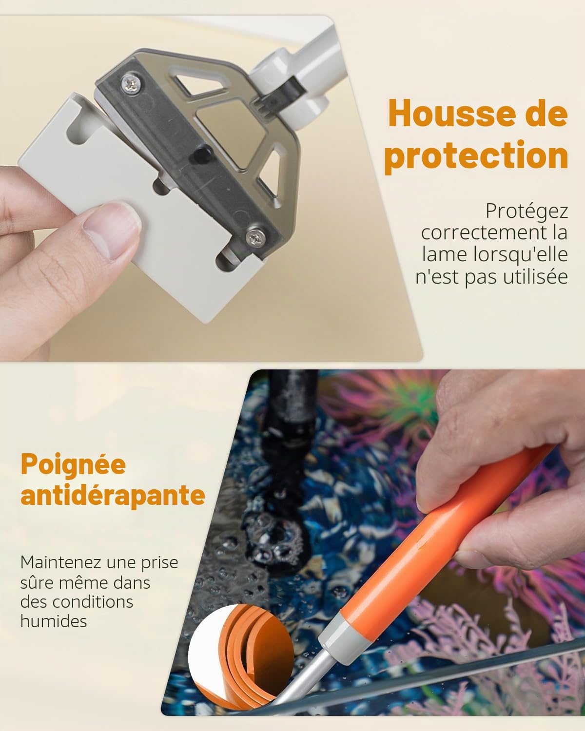 Pawfly Grattoir à Algues pour Aquarium 2 en 1, 66cm Nettoyeur vitre Aquarium avec Brosse & 5 Lames Acier Inoxydable, Outil de Nettoyage pour Aquariums Récifaux, Plantés et Bassins à Poissons