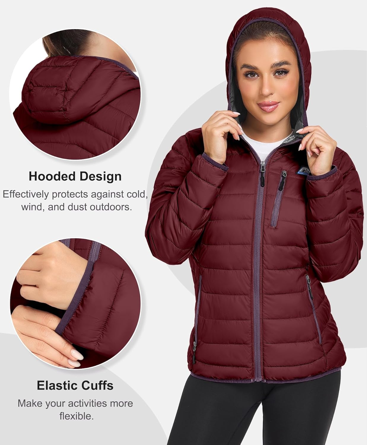 Mapamyumco Women's Lightweight Puffer Jacket Water-Repellent Quilted Packable Coat with Hood and Zipper Pocket - Image 4