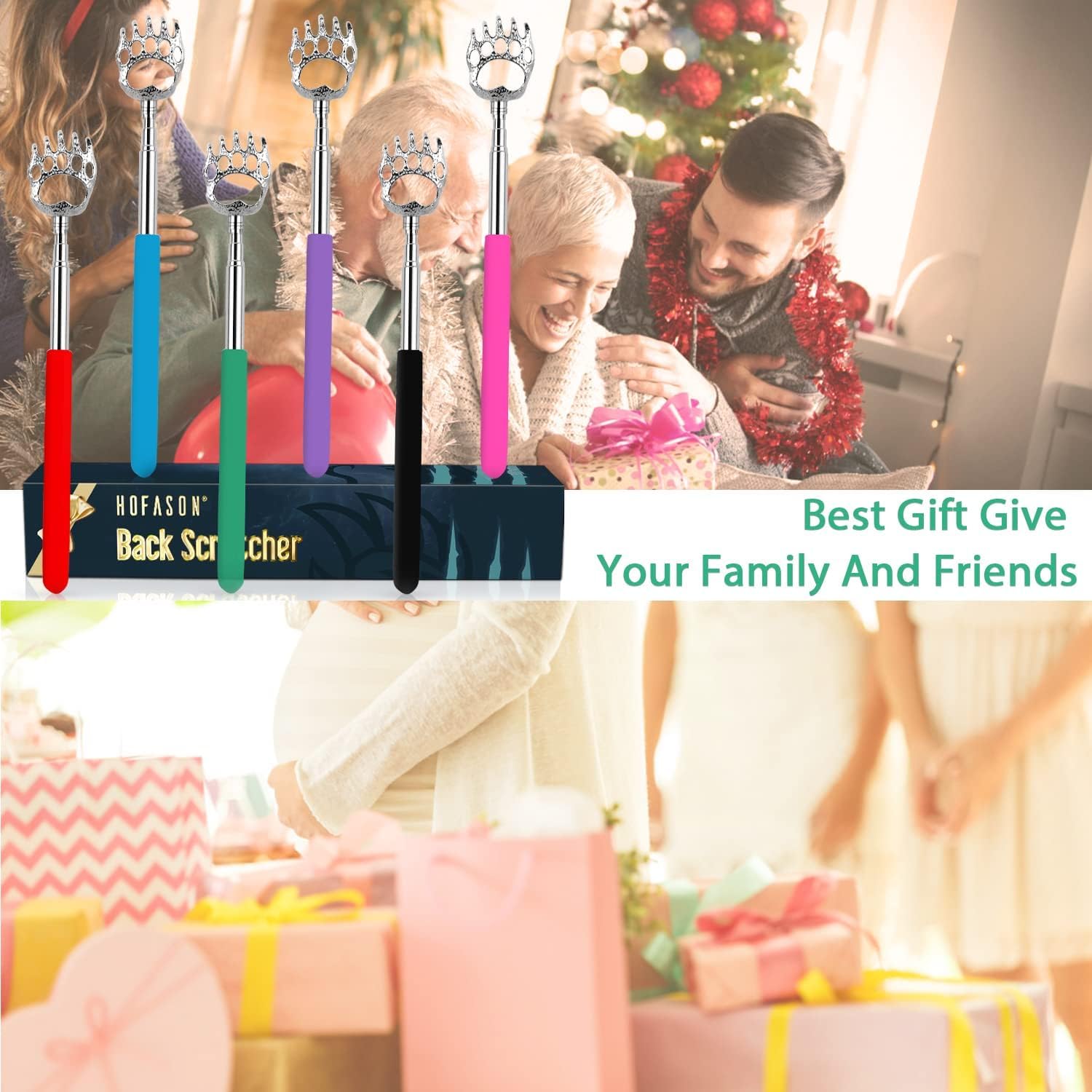 6 Pack Back Scratcher Fathers Day Dad Gifts, White Elephant Gifts for Adults, Stocking Stuffers for Men Women Teens, Prizes for Adults, Extendable Bulk Back Massager for Thanksgiving Birthday (Red)