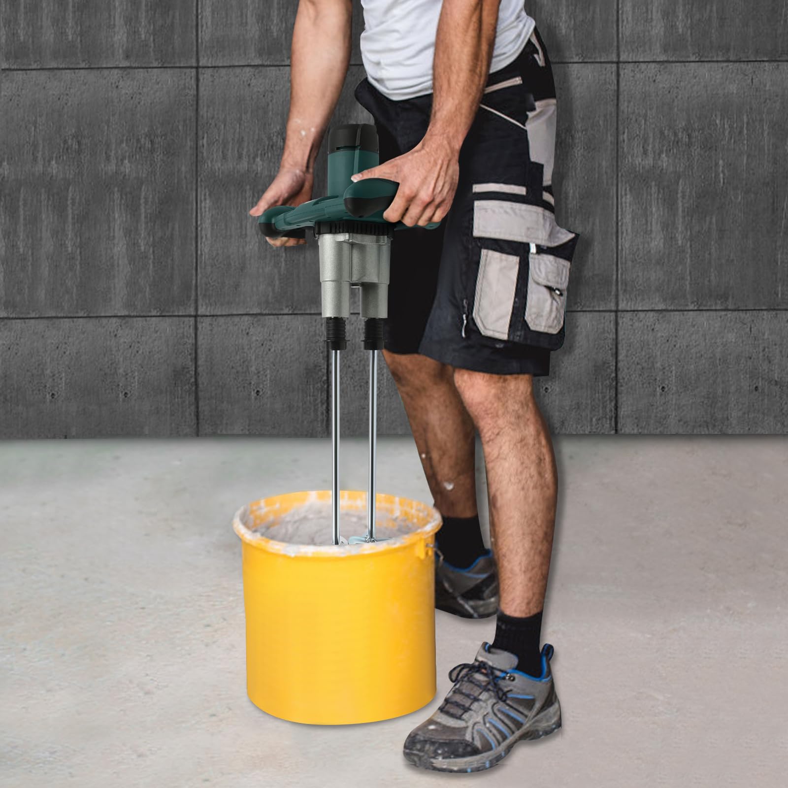 2800 W Miscelatore per mortaio agitatore bipolare miscelatore beton impastatrice malta colla a 6 velocità con pulsante rotante, adatto per miscelare vernice, cemento, gesso, mortaio (verde)