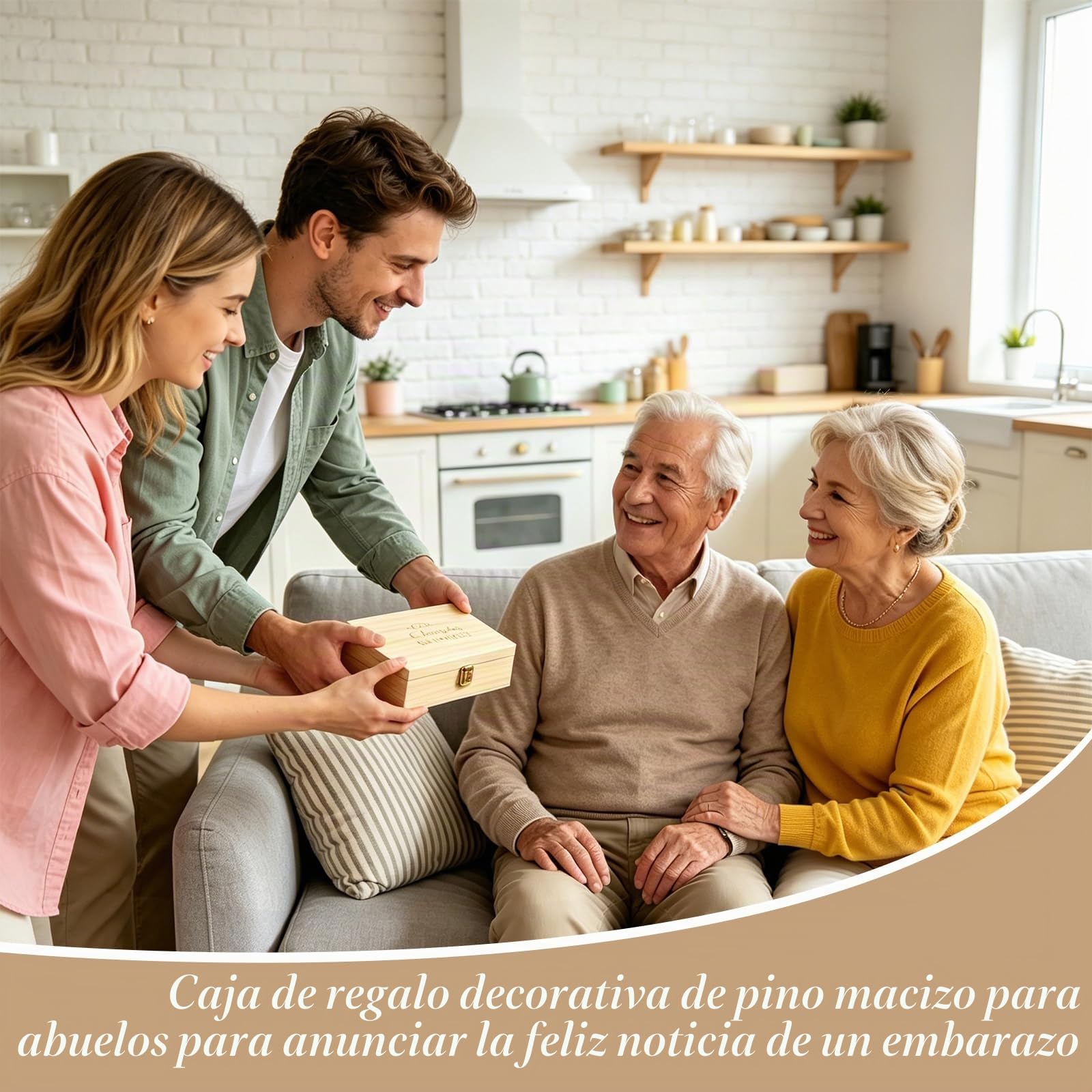 KingYH Anuncio de Embarazo con Caja de Madera Vais a Ser Abuelos | Regalo para Anunciar el Embarazo a la Familia Sorpresa Personalizada con llavero de Trébol (Abuela y Abuelo)