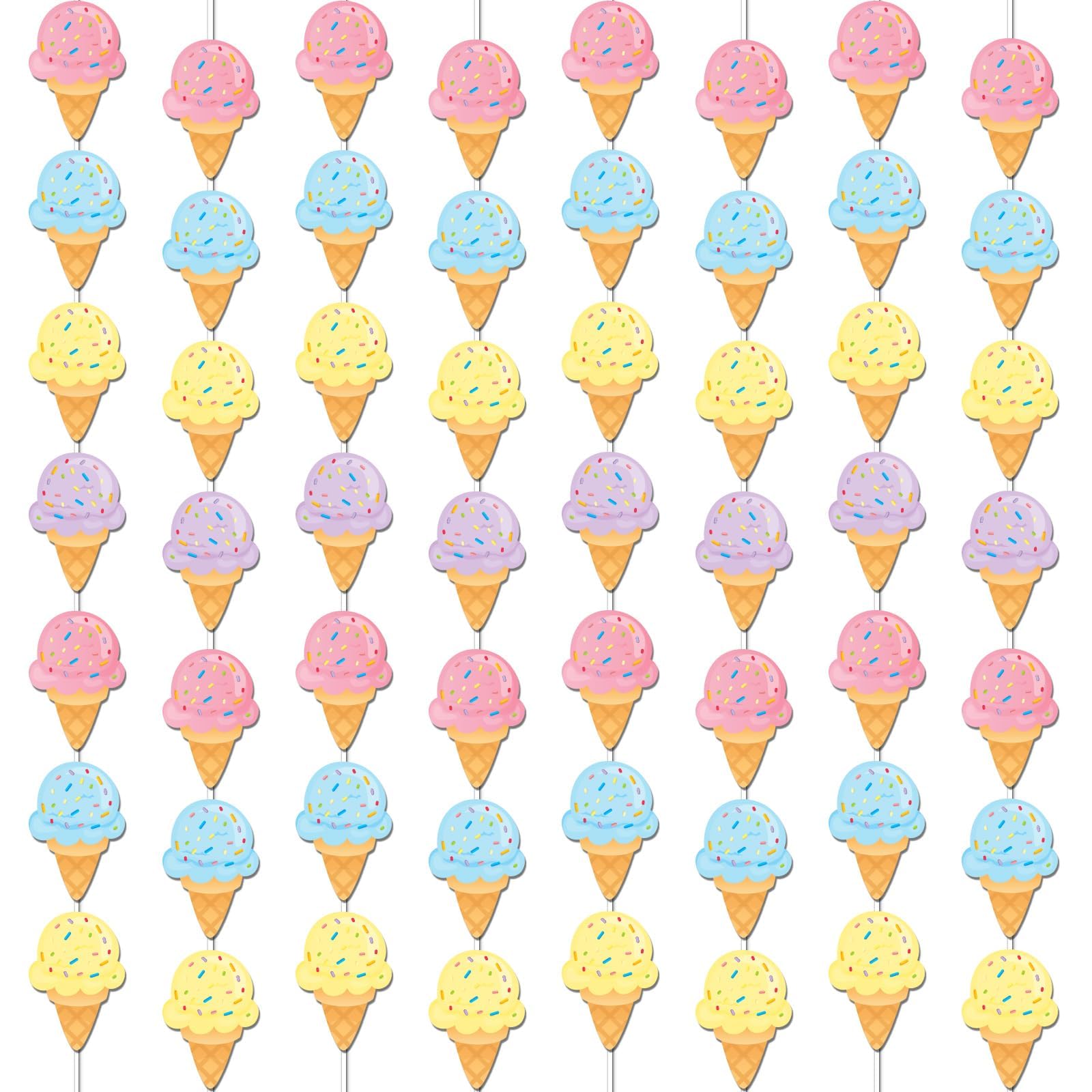 12 Pcs Ice Cream Birthday Party Decorations Pastel Banners Garland Kit Ice Cream Themed Hanging Swirls Streamers Birthday String for Summer Beach Baby Shower 1st Girl Favor Party Supplies Decor