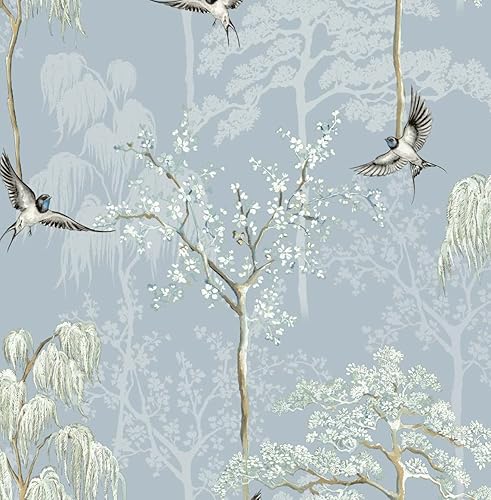 NextWall Papel tapiz para despegar y pegar para jardín de pájaros azul claro