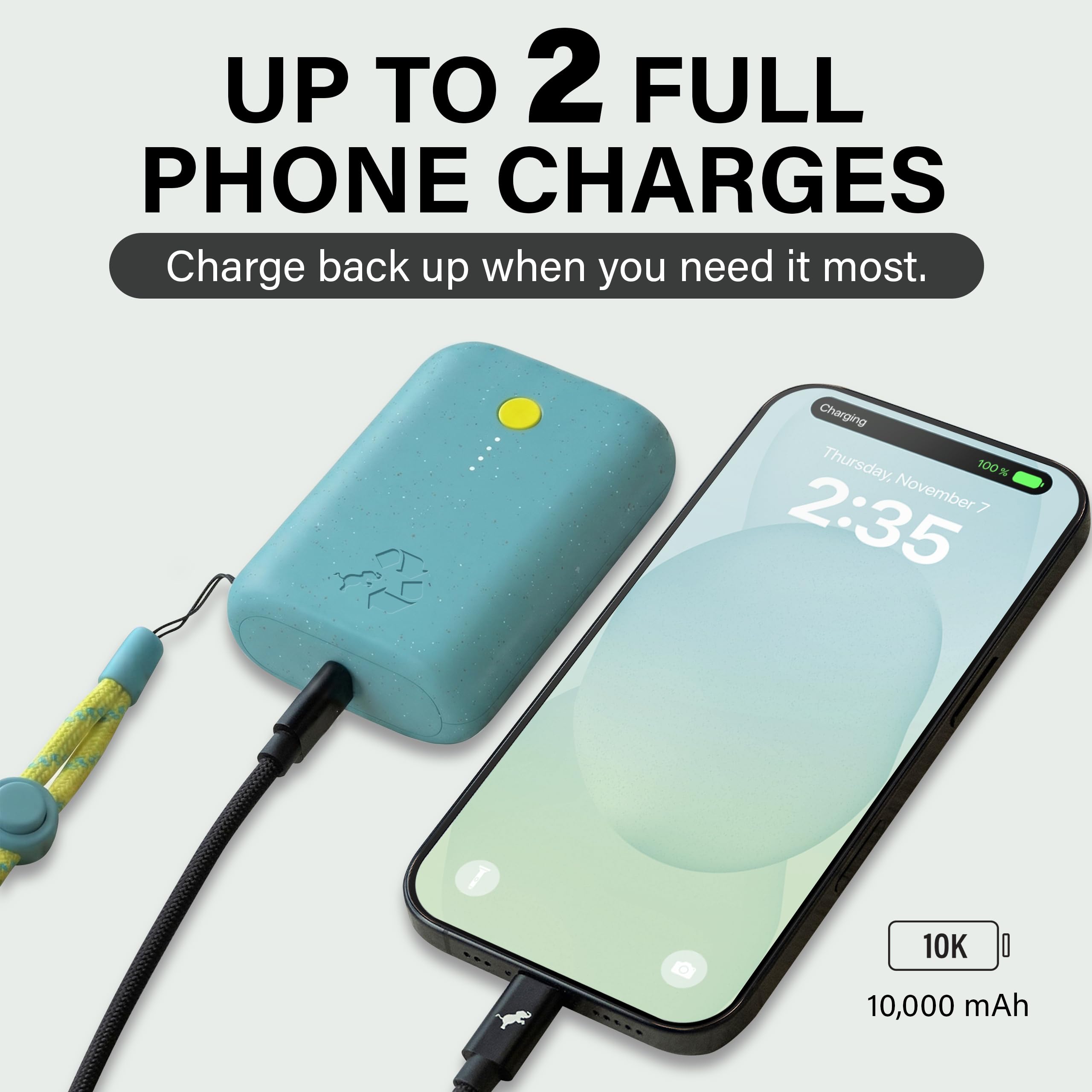 Nimble Champ Caricabatterie portatile, 10.000 mAh, ricarica rapida, 20 W doppia batteria USB-C con cavo, batteria essenziale da viaggio per iPhone, laptop, tablet, pixel, iPad, MacBook, Kindle Airpod