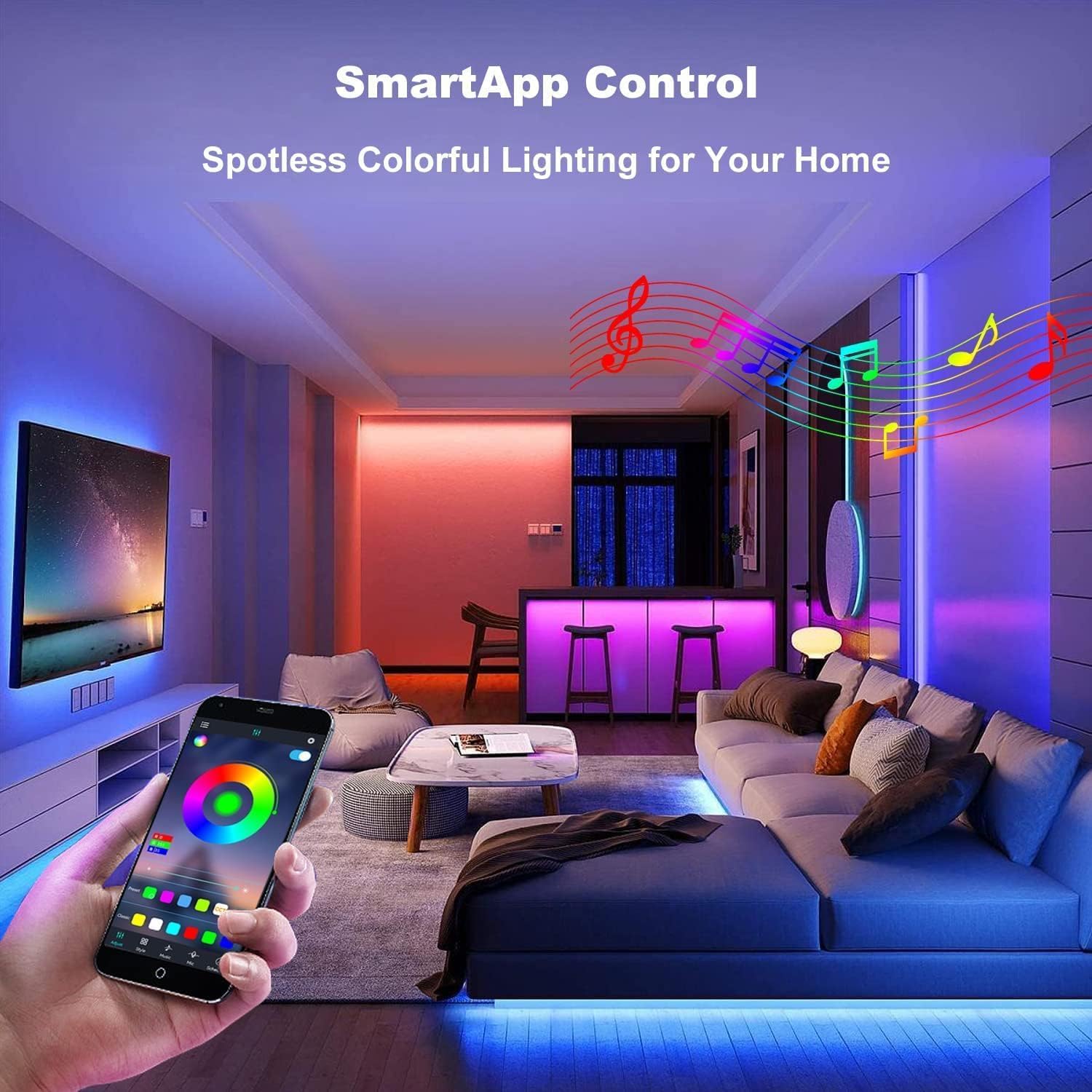 phopollo - Tira de luces LED Bluetooth de 24 V, 400 pies (4 rollos de 100 pies), luces LED que cambian de color para recámara, decoración de cocina, control de aplicaciones y sincronización de música