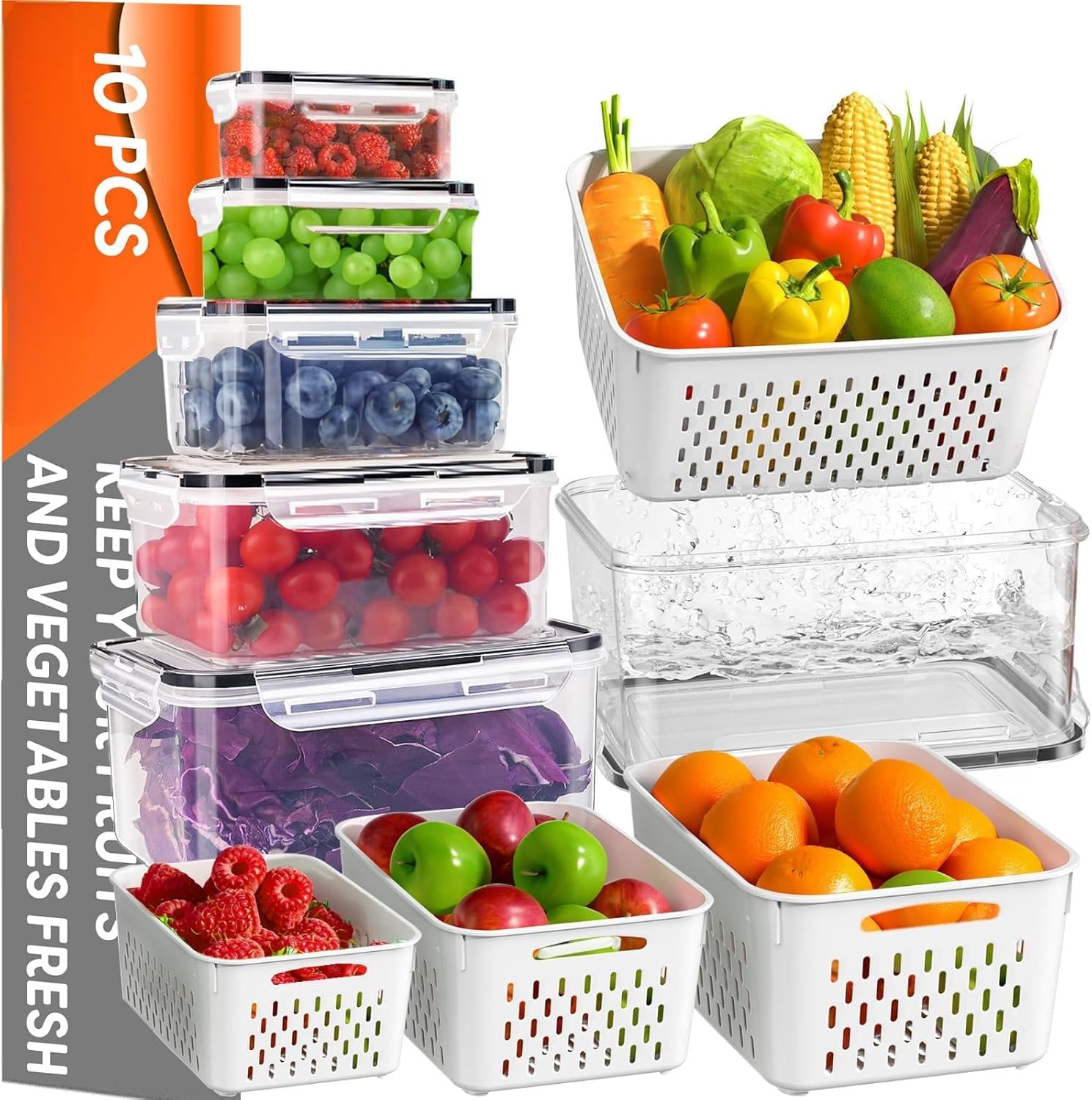Contenitori Freschi, Contenitori per Frutta E Verdura per Frigorifero, Contenitori per Alimenti A Prova di Perdite con Scolapasta Rimovibile