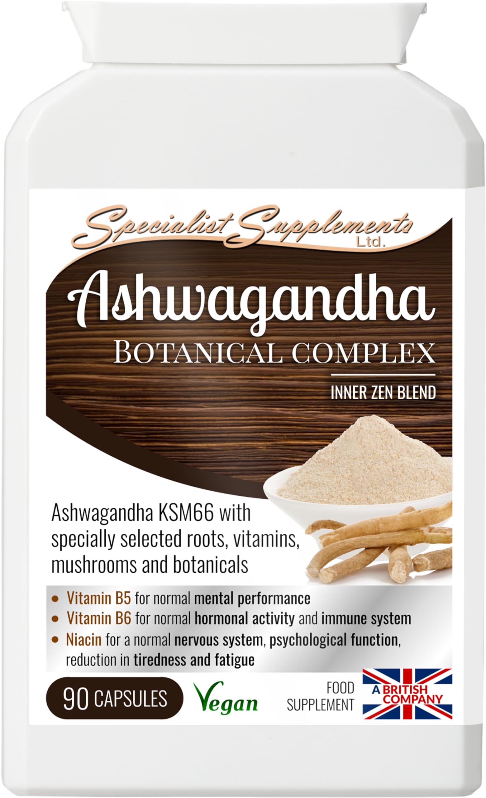 Specialist Supplements Ashwagandha Botanical Complex with KSM66, Reishi Mushroom and Vitamins, 90 Capsules