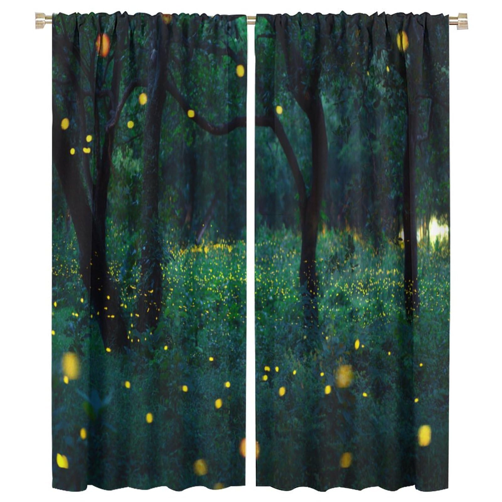 Firefly Blackout Window Curtain,Bokeh Light of Firefly Flying in Forest at Dusk for Children Room Bedroom Curtains Drapes 2 Panels 42x54 Inch, Style-1