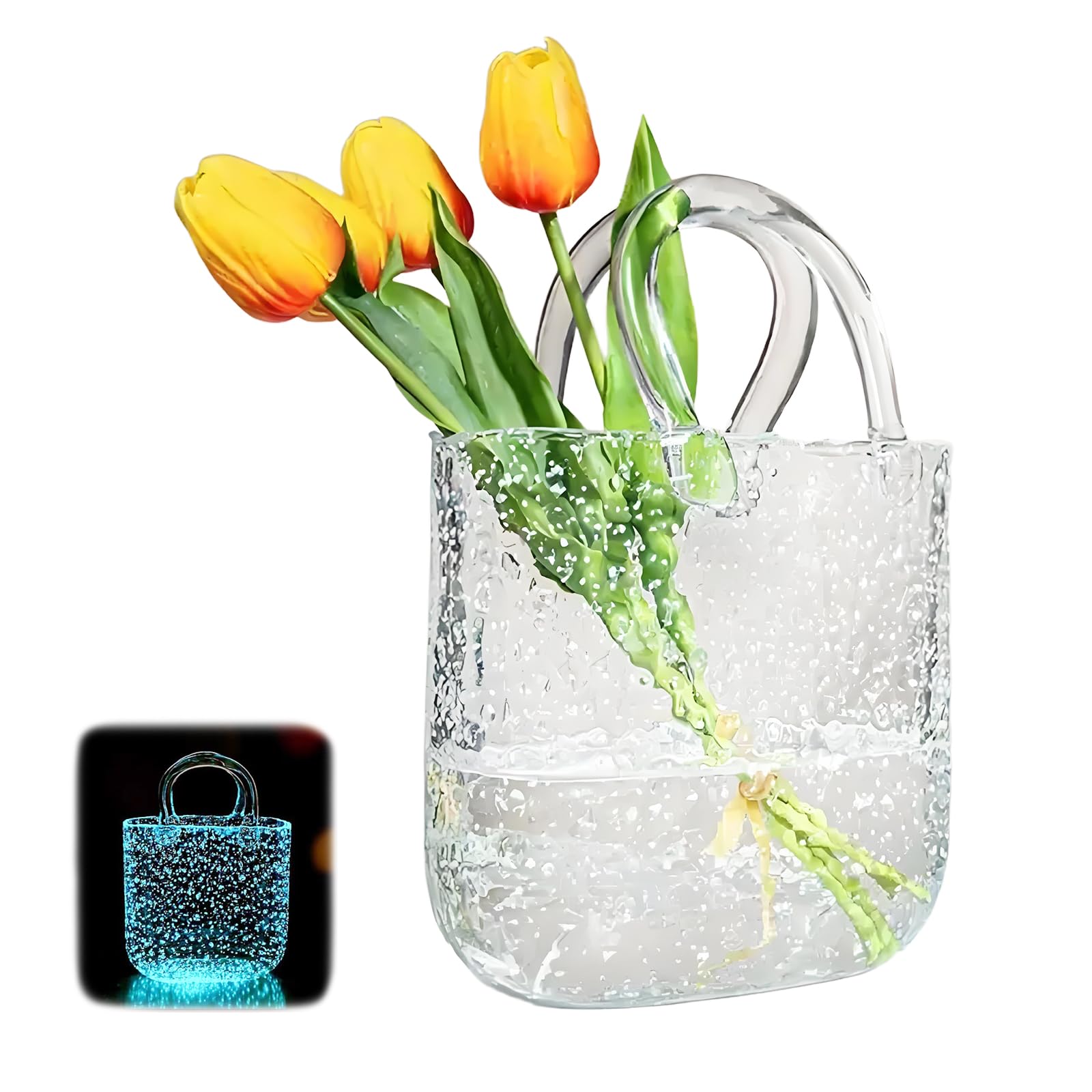 FNG8 Decoratieve Glazen Handtas Vaas - Lichtblauwe Handgeblazen Beurs