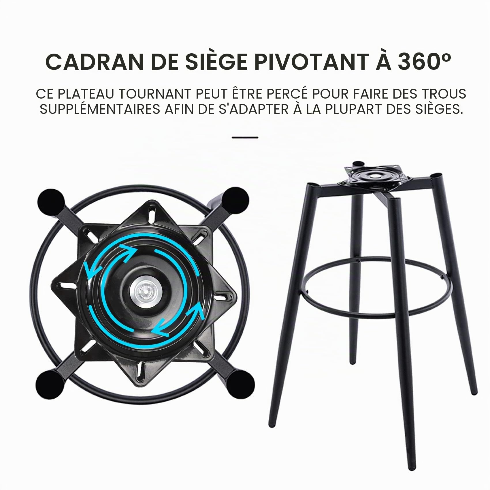 Plateau tournant pour bateau à 6 places - Siège de pêche - Rotation et pivotement à 360 degrés - Réglage universel - 15,4 x 15,4 x 2 cm Wanjorlay Plateau tournant pour bateau à 6
