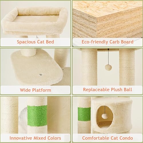 Miniatura 2 de KZLAA Árbol resistente para gatos, bonita torre para gatos, resistente con poste rascador de sisal de 4.7 in de grosor para gatos viejos y gatos