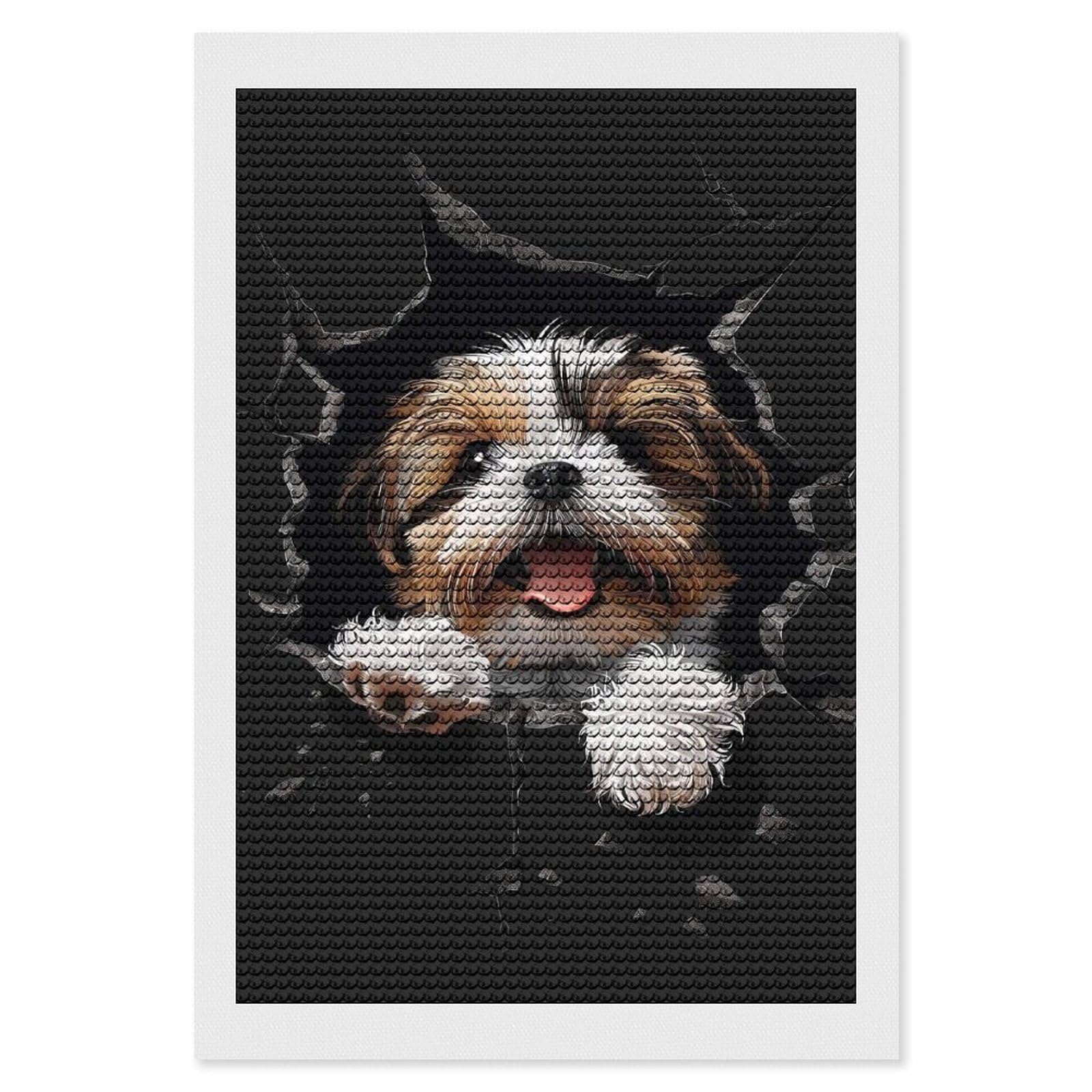 Junmoney Shih Tzu(2) DIY Diamond Art Canvas Kit 8"x12", Winter Craft, Mindful Craft Project, Aesthetic Room Decor, Decor Project