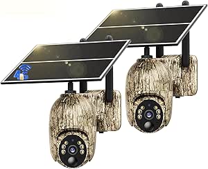 NUASI 4G Hunting Camera and SIM Card【2 Pieces】, 2K Live Video Camera with Solar Panel, 360° PTZ Infrared Invisible Trap, 2 Way Audio, Animal Detection, IP66 asin的图片