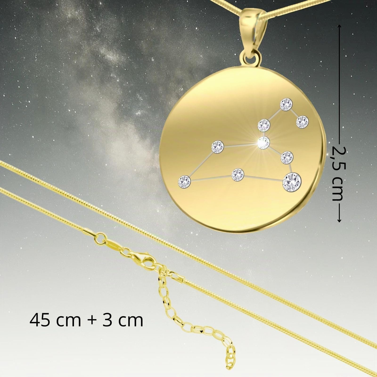 LILLY MARIE Damen Massive Silberkette Vergoldet Silber Gold Beschichtet Sternzeichen-Anhänger Längen-verstellbar Geschenke