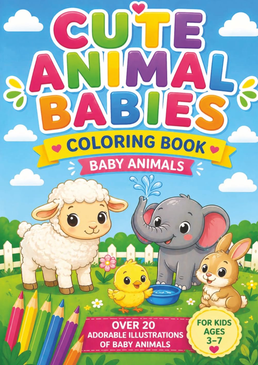Cute Animal Babies Coloring Book for Kids Ages 3-7