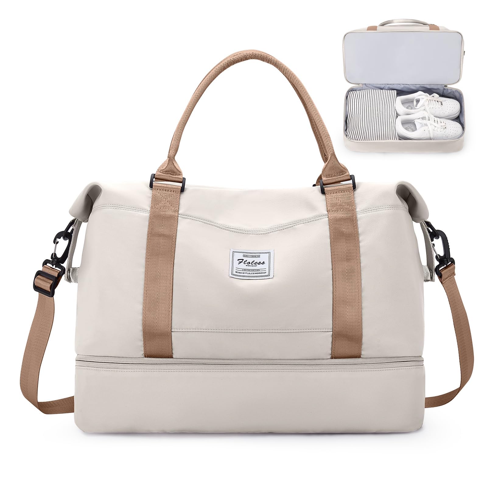 SEAFEW Bolsa de Viaje 40x20x25 para Ryanair,Impermeable Bolsa de Deporte para Gimnasio,Bolsa de Mano Equipaje de Fin de Semana 40x30x20 para Mujer,Bolso de Natación para Playa,D15-Gris Claro — view 70
