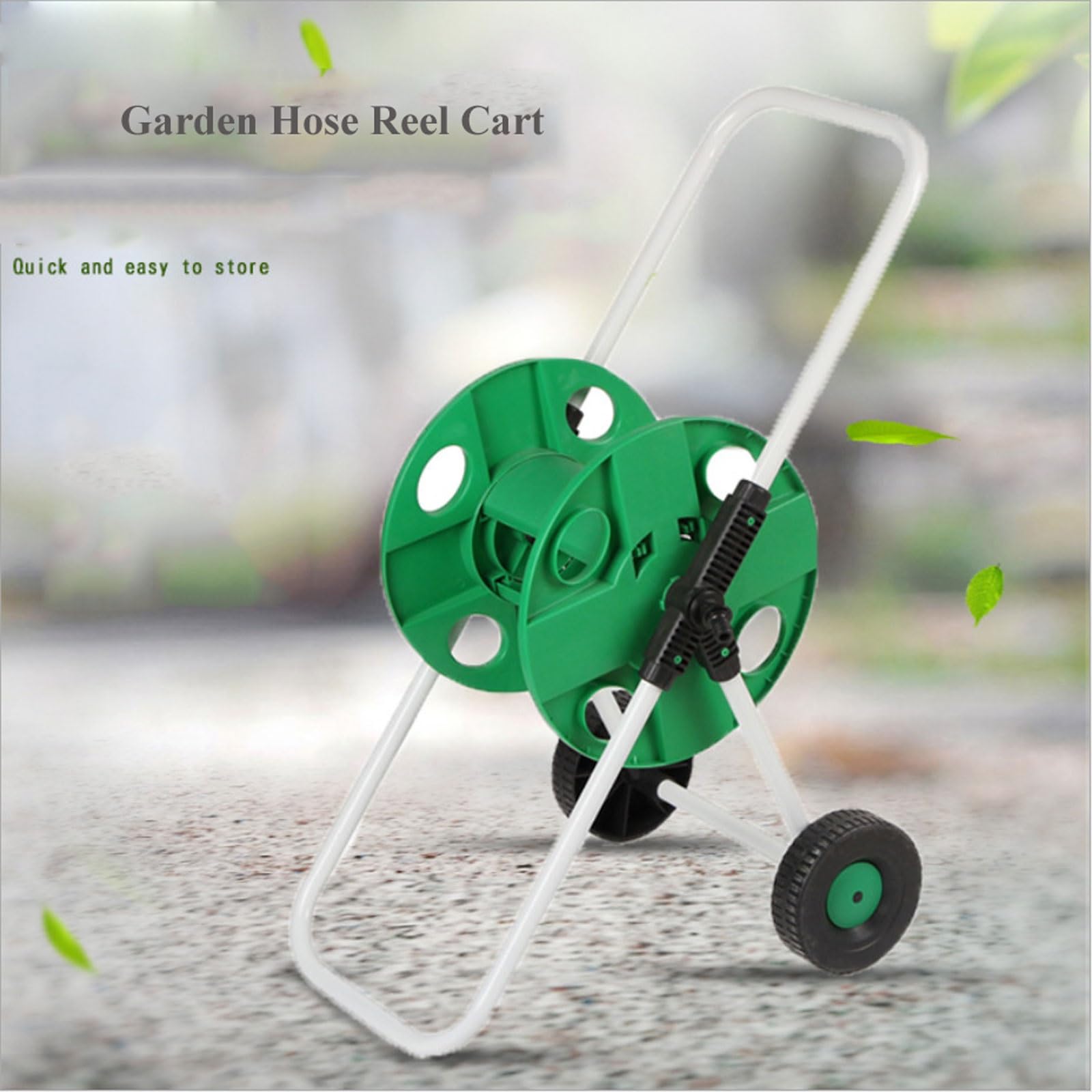 Soporte para manguera de agua resistente, carrito para carrete de manguera de jardín con guía de manguera integrada, soporte móvil con ruedas, capacidad para manguera de 50 m (164 pies) y 1/2", cons
