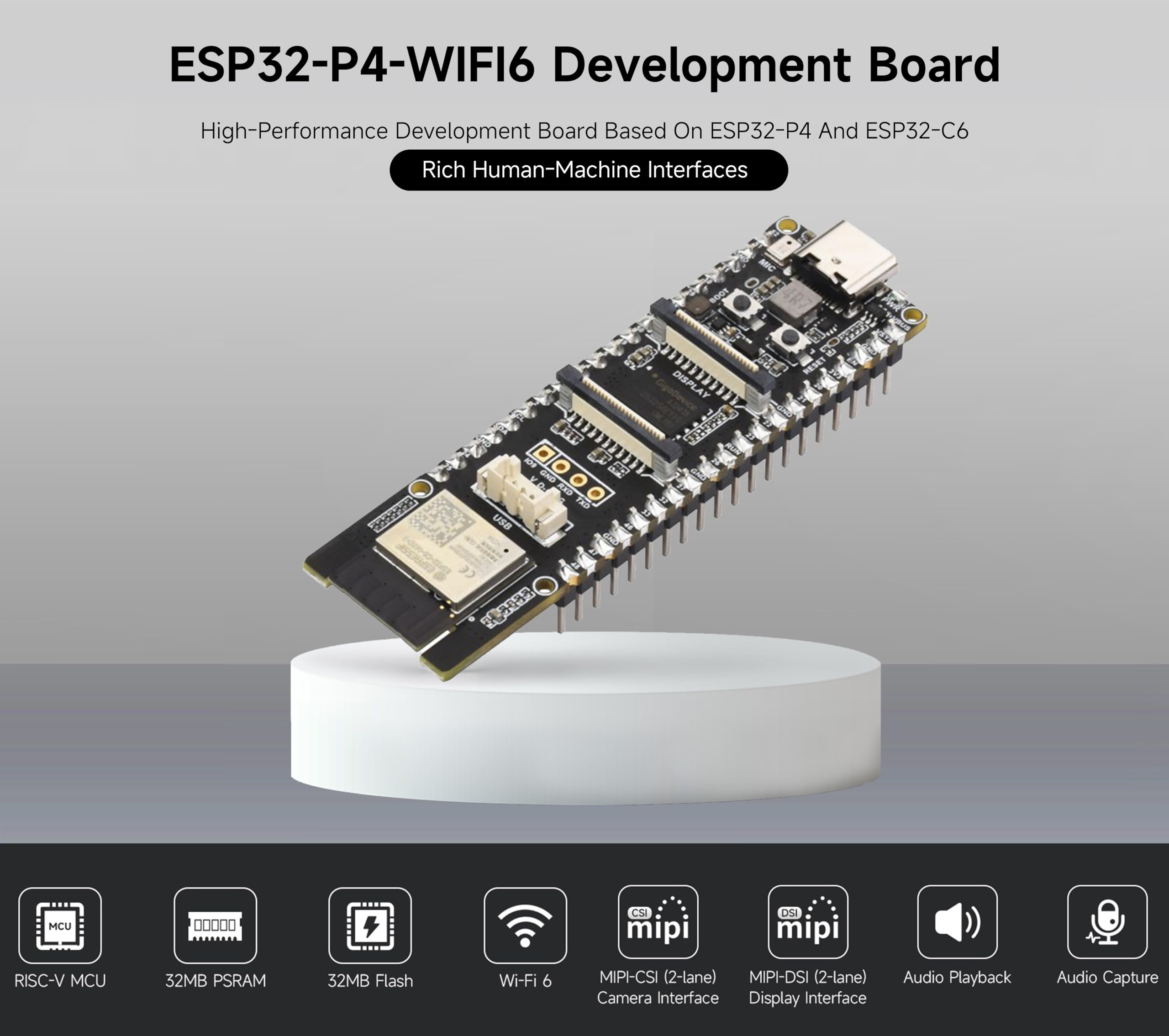 ESP32-P4-WIFI6 Carte de développement avec en-tête pré-soudé, basée sur ESP32-P4 et ESP32-C6, prend en charge le Wi-Fi 6/BLE 5, prend en charge l'interaction vocale AI, avec caméra, haut-parleur
