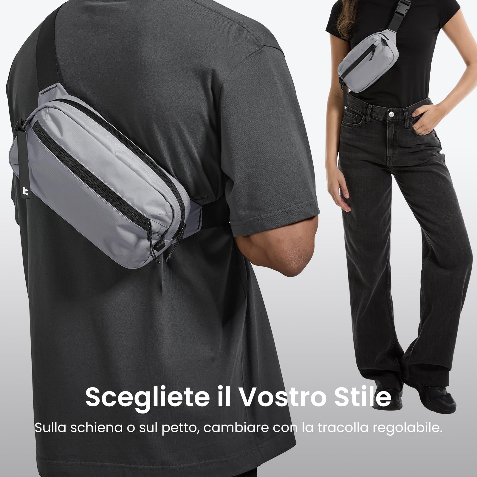 tomtoc 3,5L Borsa da Petto con Protezione RFID, Borsa a Tracolla per Uomini e Donne, Marsupio Uomo Tracolla Leggera e Impermeabile, Borsello Tracolla per Viaggi Giornalieri, Grigio, per iPad mini 2024